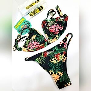NWT DIXXON Tropical Floral Black Cheeky Bikini Set Size Small